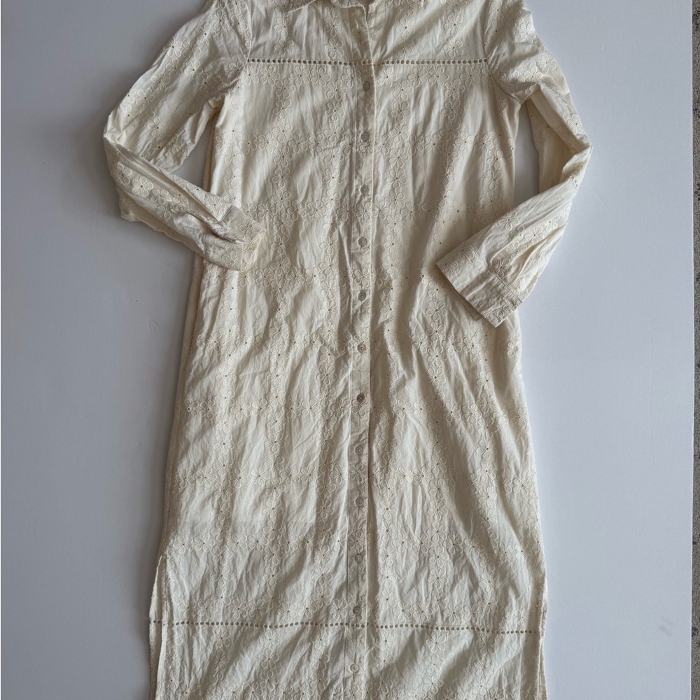 Pomander Place Cream Button-Down Dress with pockets